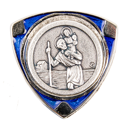 SAINT CHRISTOPHE PLAQUE AUTO MAGNET TRIANGLE EMAILLE BLEU